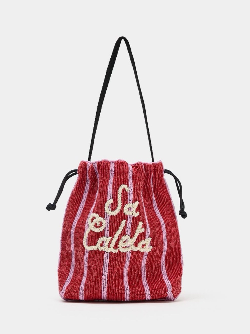 Zara Red Beaded Drawstring Shoulder Bag